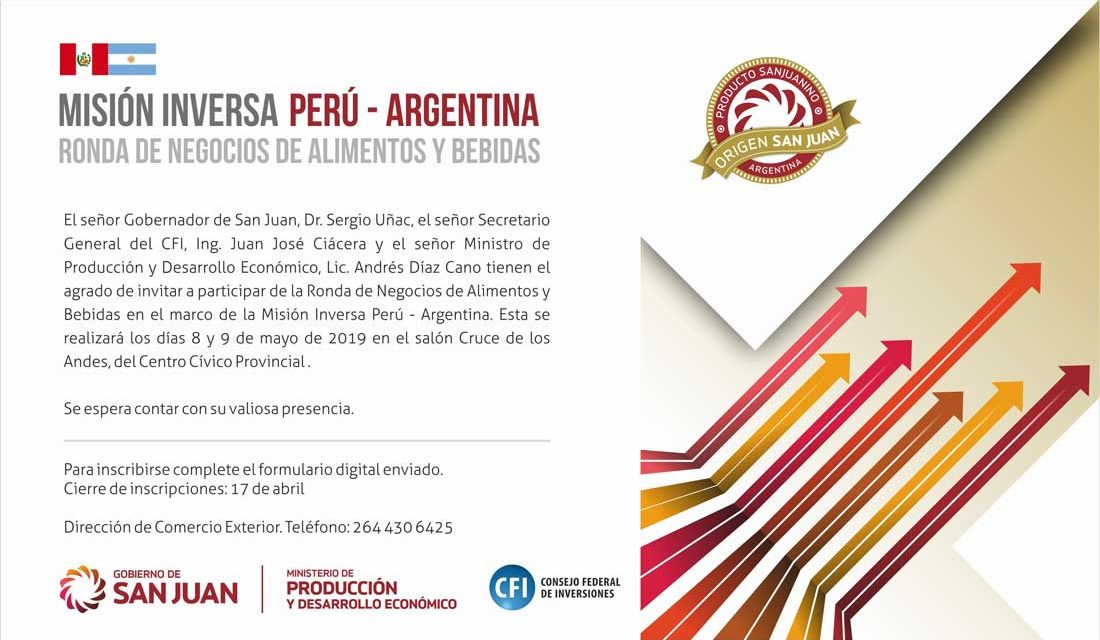 Convocatoria – Mision Inversa – Perú – Argentina – Ronda de Negocios, 8 y 9 de Mayo – San Juan
