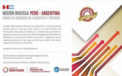 Convocatoria – Mision Inversa – Perú – Argentina – Ronda de Negocios, 8 y 9 de Mayo – San Juan